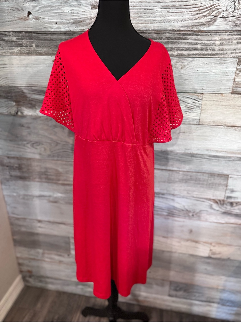 Frankee & Skylarr Red Eyelet V-Neck Dress